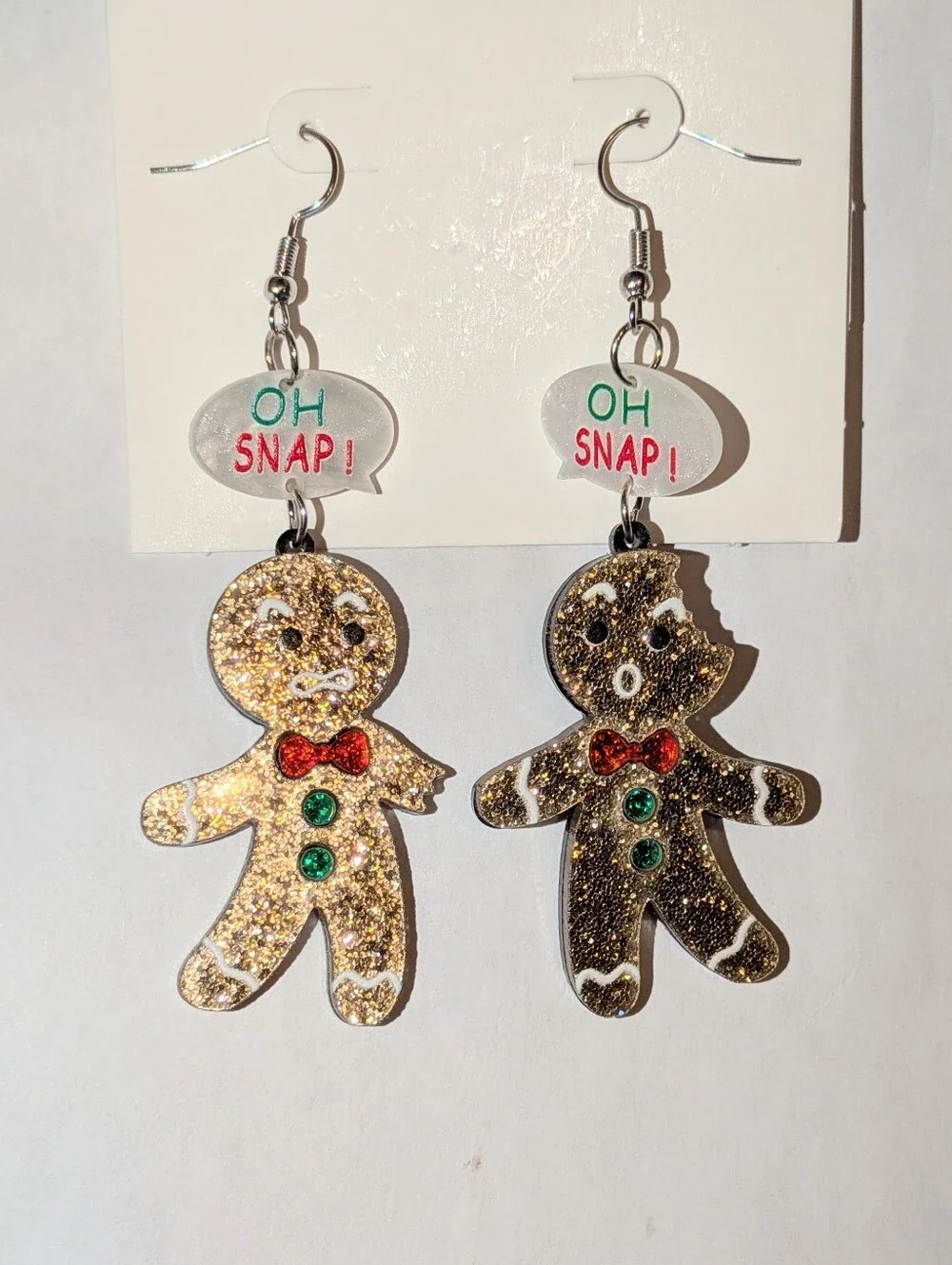 Hand Crafted Oh Snap! Glitter Gingerbread Dangle Earrings